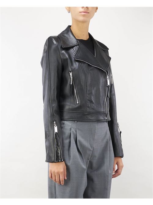 Leather biker jacket with zip Elisabetta Franchi ELISABETTA FRANCHI | Jacket | GD44Z46E2110